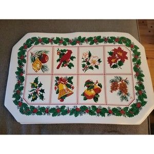 Old Fashioned Christmas Ornaments Table Placemats Vtg Set of 6 MCM